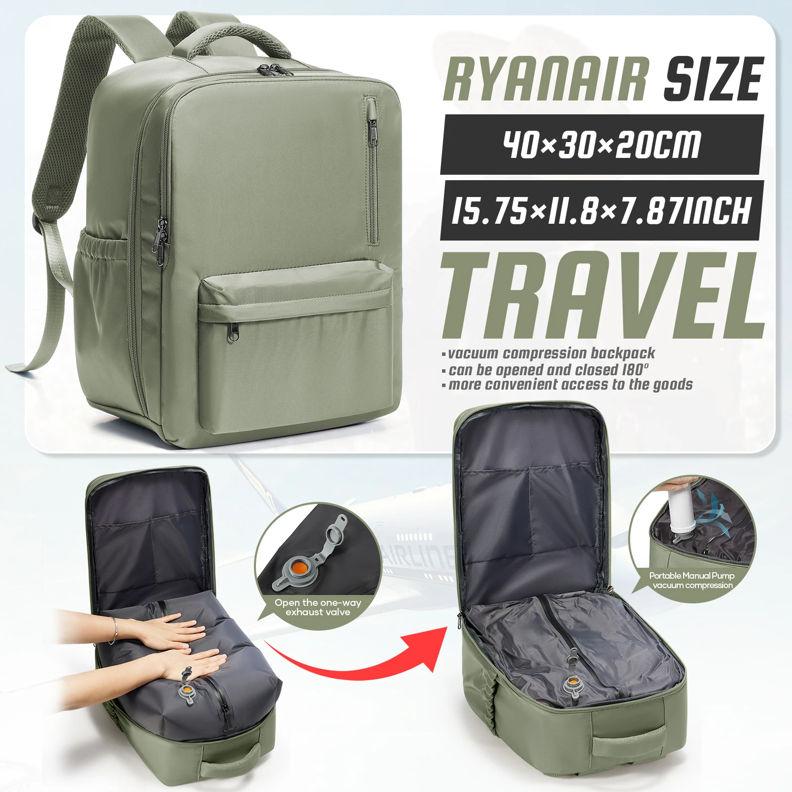 Vacuum Backpack Carry-on Luggage 40x30x20 Ryanair Vueling Wizzair Easyjet Backpack Travel Cabin Airplane Waterproof Backpack