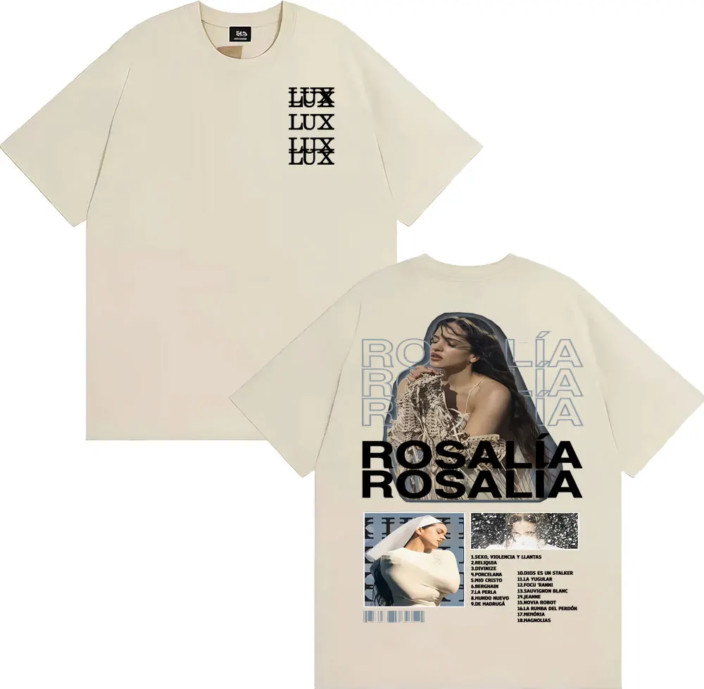 المغني Rosalia لوكس شعار ألبوم جديد تي شيرت الرجال النساء الموضة الجمالية قصيرة الأكمام تي شيرت 100% القطن فضفاض تي شيرت الشارع الشهير