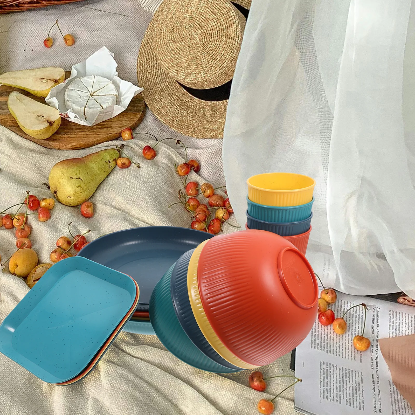 

1Set Anti-Breakage Tableware Set Modern Plates Bowls and Cups for Outdoor Dining Camping Picnic Bbq Gathering Dinnerware Sets