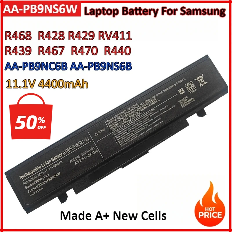 

11.1V 4400mAh AA-PB9NS6W New Laptop Battery for Samsung AA-PB9NC6B AA-PB9NS6B NP300 NP350 RV410 RV509 R530 R467 R428 R429 R468