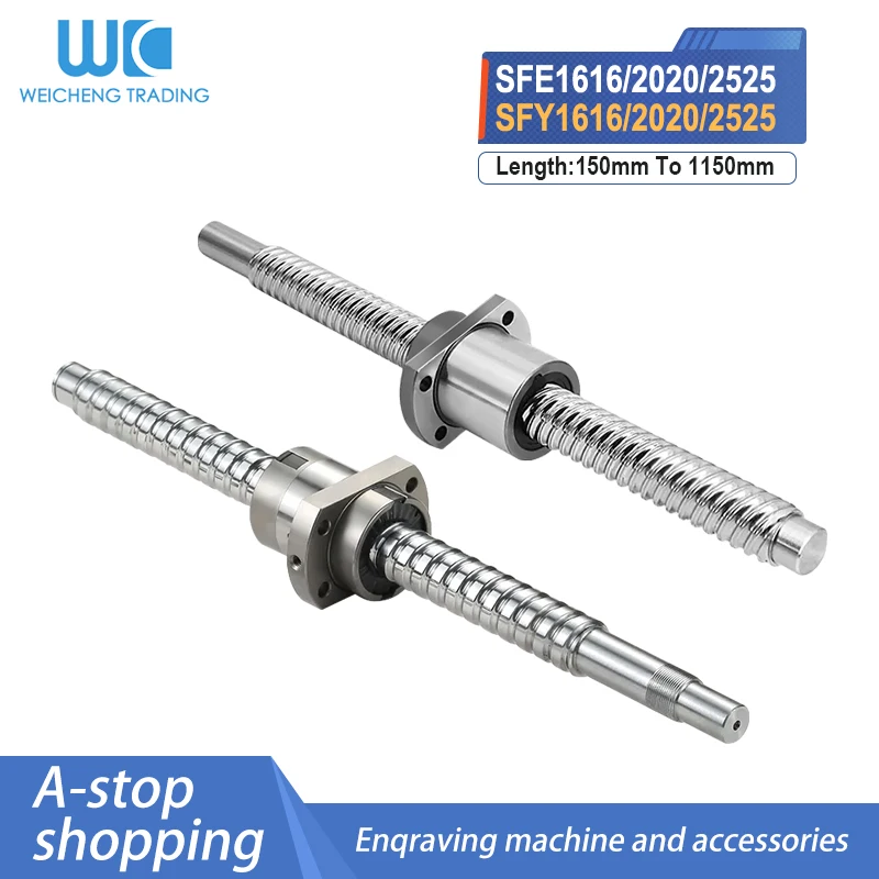 Ball Screw with SFE/SFY1616/2020/2525 Lead 16/20/25mm Ballnut of SFE Set 1616 End Machine +100mm-1150mm Long CNC Parts