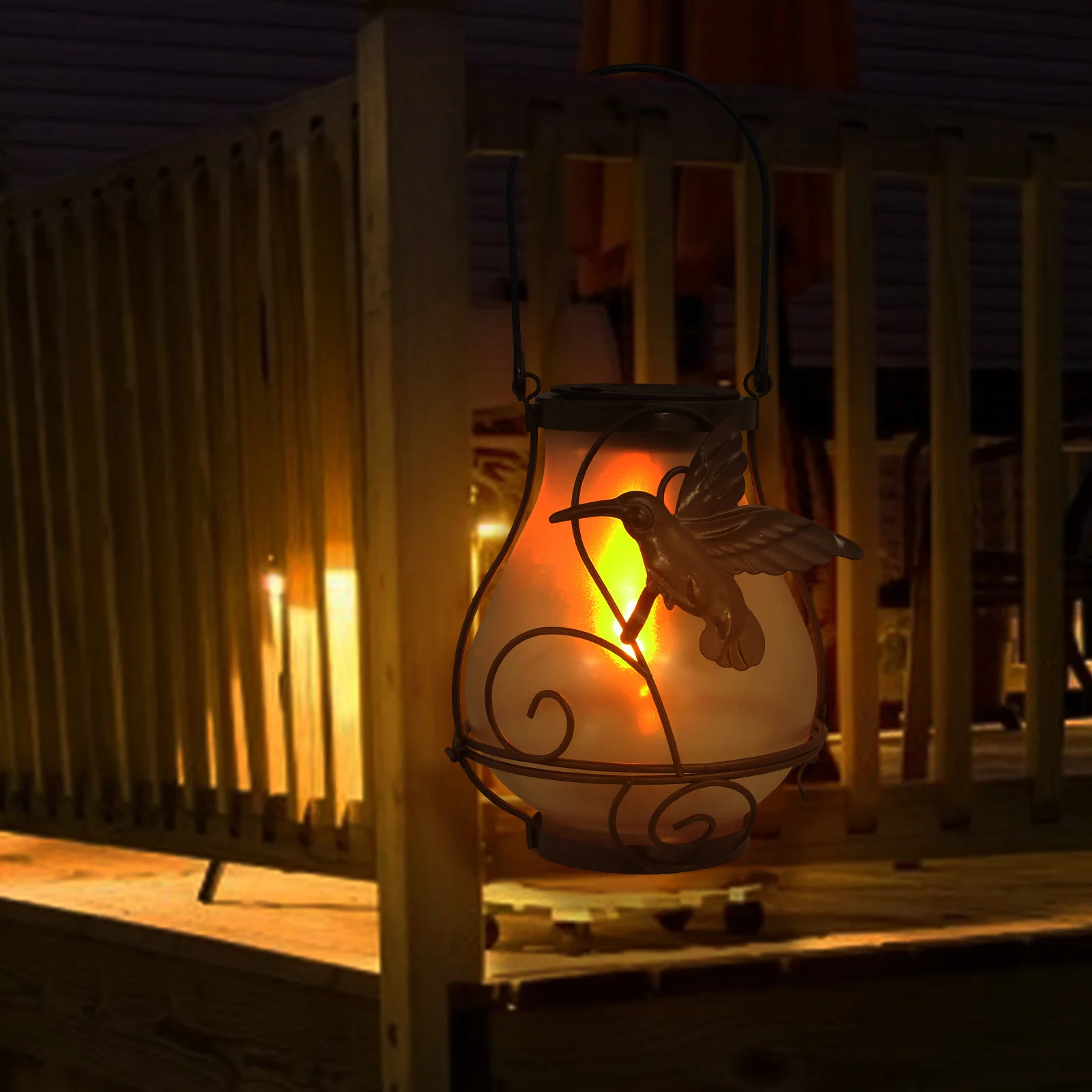 1 قطعة ضوء الشمس فراشة ديكور فانوس معلق حديقة في الهواء الطلق تعمل بالطاقة الشمسية الحديد الزجاج مصباح بعمود قلادة الخفيفة #5