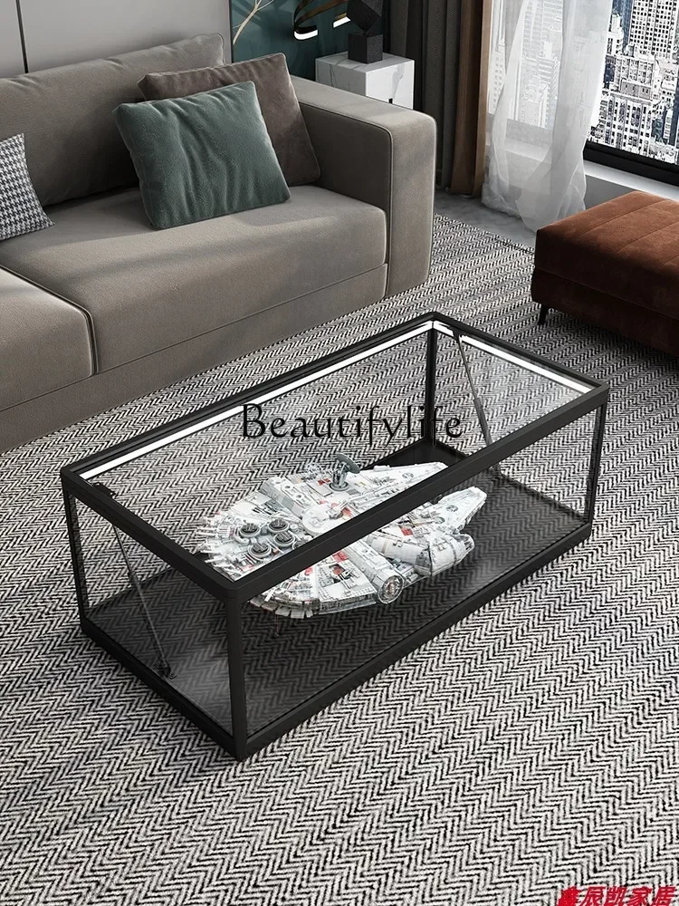 Simple and Modern Coffee Table Tempered Glass Millennium Falcon Storage Display Cabinet Hydraulic Rounded Corner Climbing Pet