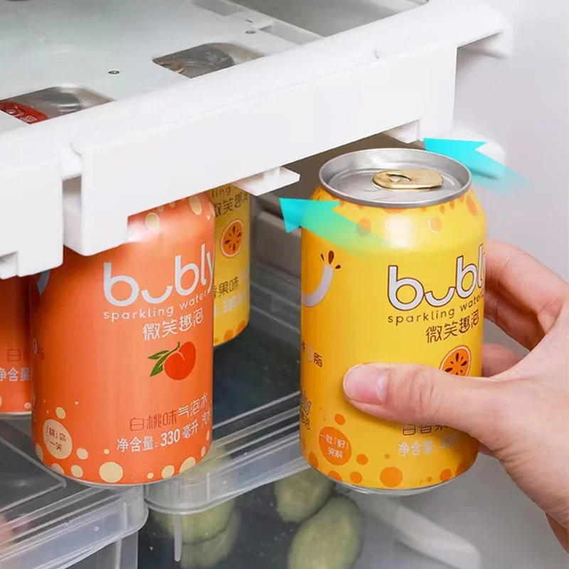 Refrigerator Storage Cabinet Drawer Soda Can Dispenser Beverage Rack Plastic Food Storage Rack for Refrigerator Cabinet Kitchen