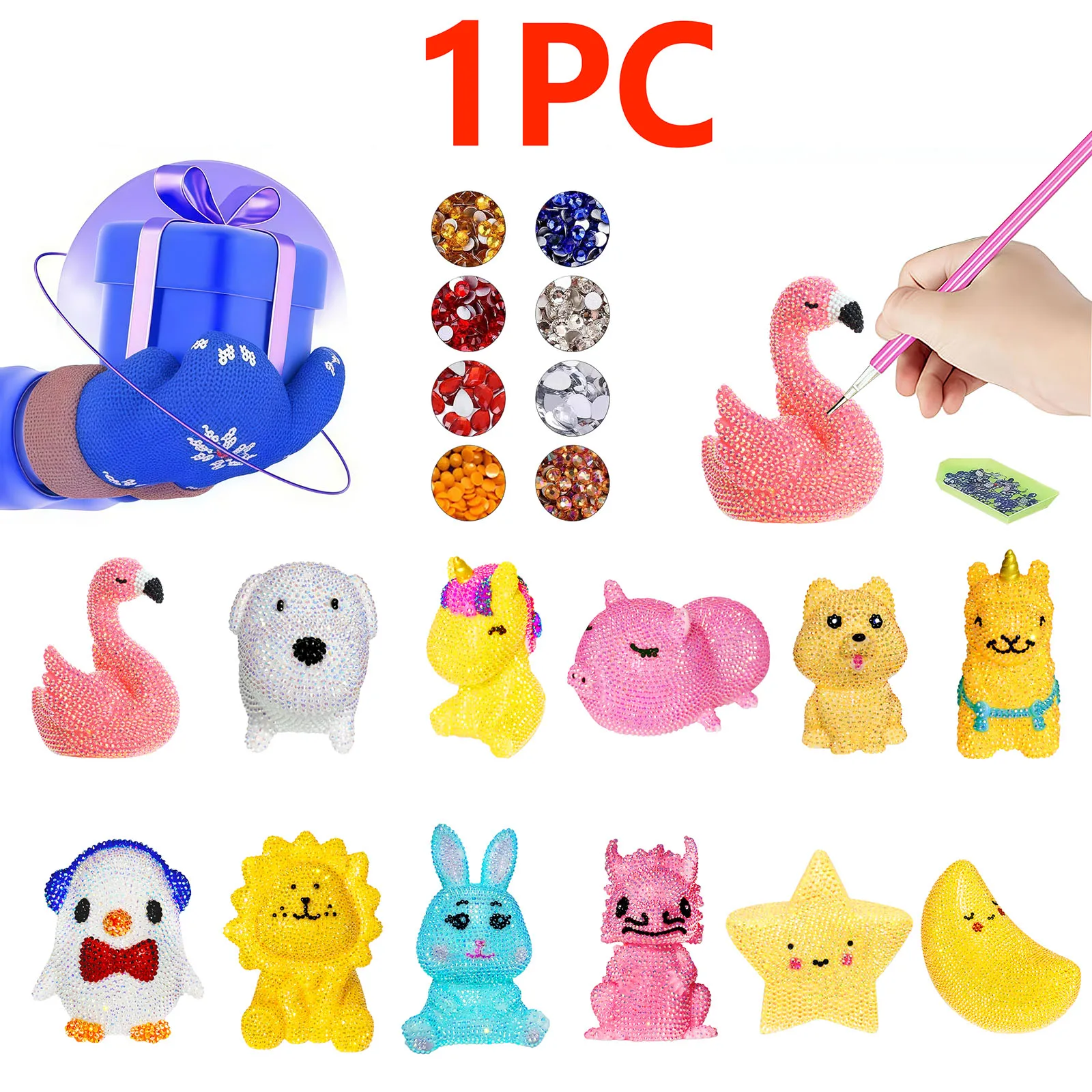 1 piece of diamond embroidery set, night light toy box, animal pattern, plastic material, DIY craftsmanship, randomly dispatched