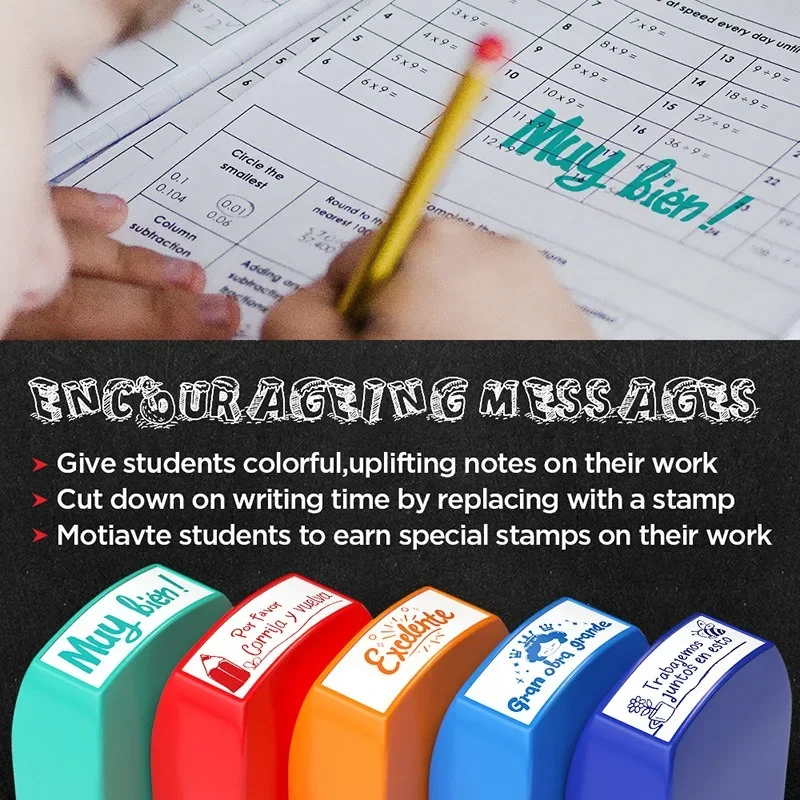 5/8Pcs Parent Signature Teacher Auto-Refilling Stamp Set Homework Teacher Supplies With Storage Tray Graded Classroom Stamps