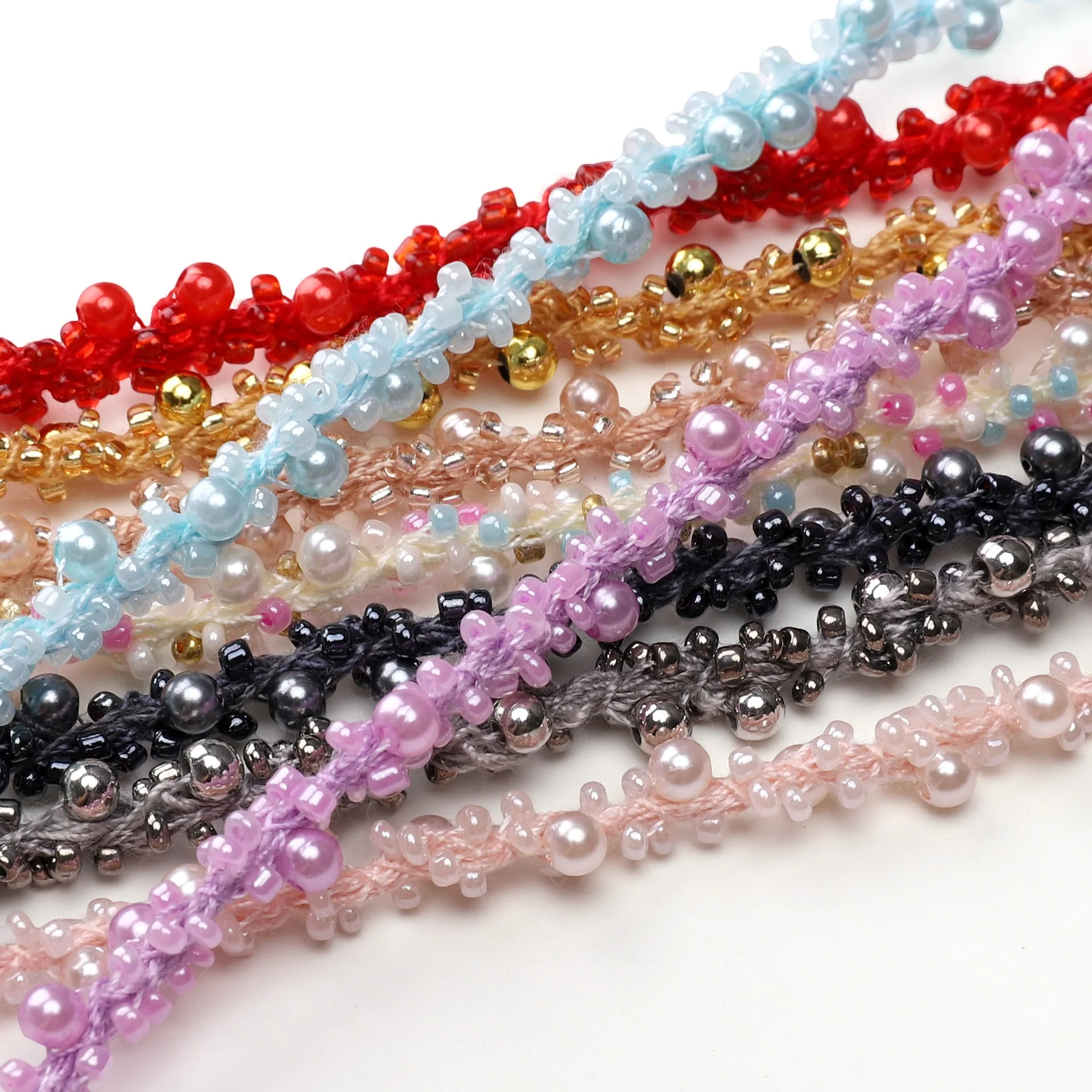 1m hand-beaded pearl lace webbing accessories diy headwear bracelets clothing wedding dress decoration shoulder strap lace