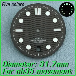 31.7mm NH35 Black White Blue Watch Dial C3 Green Luminous 6 o'clock Calendar Watch Faces for NH35/NH35A Movement