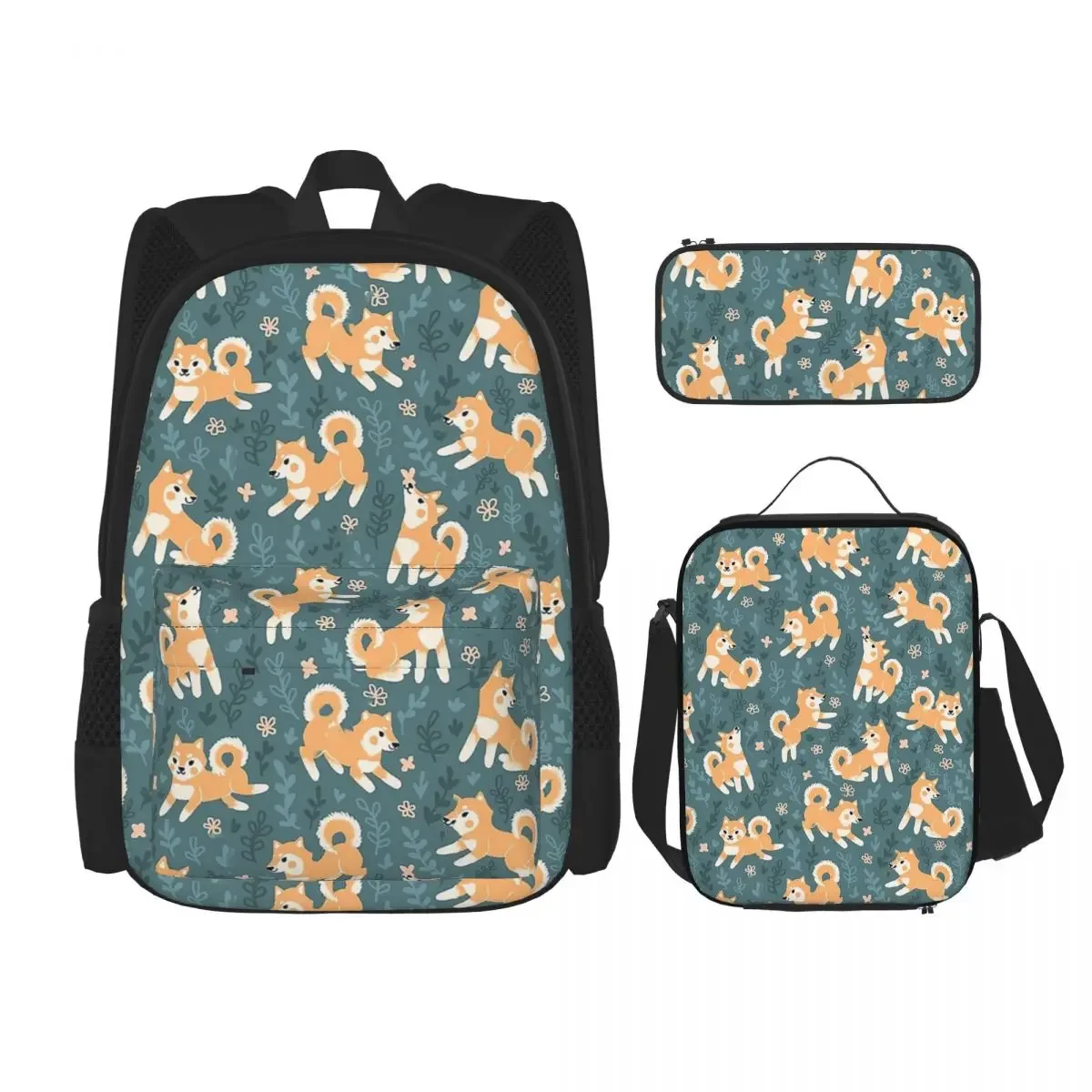 

Playful Shiba Inu Pattern Backpacks Boys Girls Bookbag Students School Bags Cartoon Rucksack Lunch Bag Pen Bag Three-Piece Set