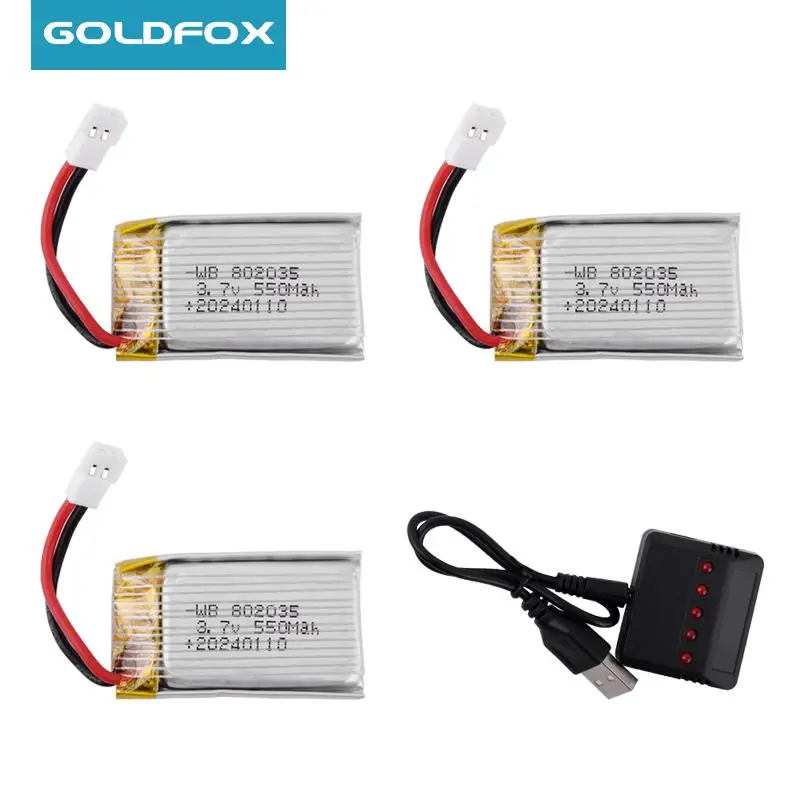 3.7V 550mAh Lipo Battery For X4 H107 H31 KY101 E33C E33 U816A V252 H6C RC Drone Spare Parts 3.7v 802035 Battery Charger Set