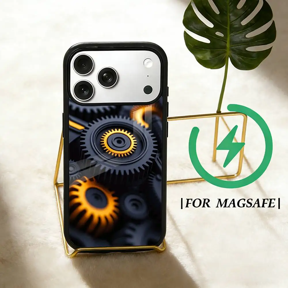 Mechanical Gear Phone Case For iPhone 17,16,15,14,13,12,Plus,Pro,Max For Magsafe Magnetic Wireless Charge