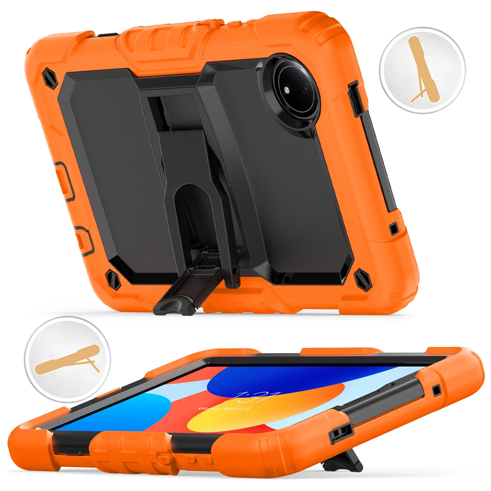 3-Layer Protection Case for Xiaomi Redmi Pad SE 8.7 inch 2024 Soft Silicone Skin & Hard Plastic Shell Cover Built-in Kickstand