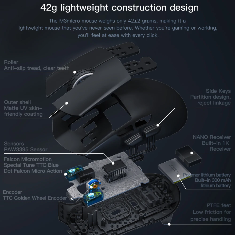 Imagem -04 - Darmoshark-e-sports Mouse Óptico 4k 8k sem Fio Bluetooth Pam3395 N52840 26000 Dpi para Computador Laptop pc