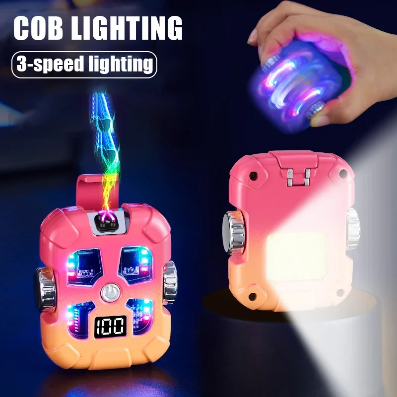 

Portable Outdoor Windproof Arc Pulse Fingertip Decompression Gyroscope Charging Lighter with COB Lighting Multi color Lights