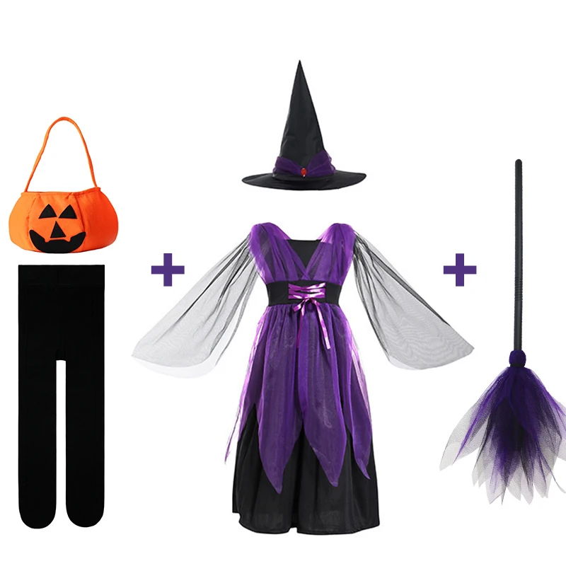Kostum Halloween Anak-anak untuk Anak Perempuan Cosplay Penyihir Vampir Hitam Gaun Jubah Tudung Merah Kecil Pakaian Bola Topeng Anak Laki-laki