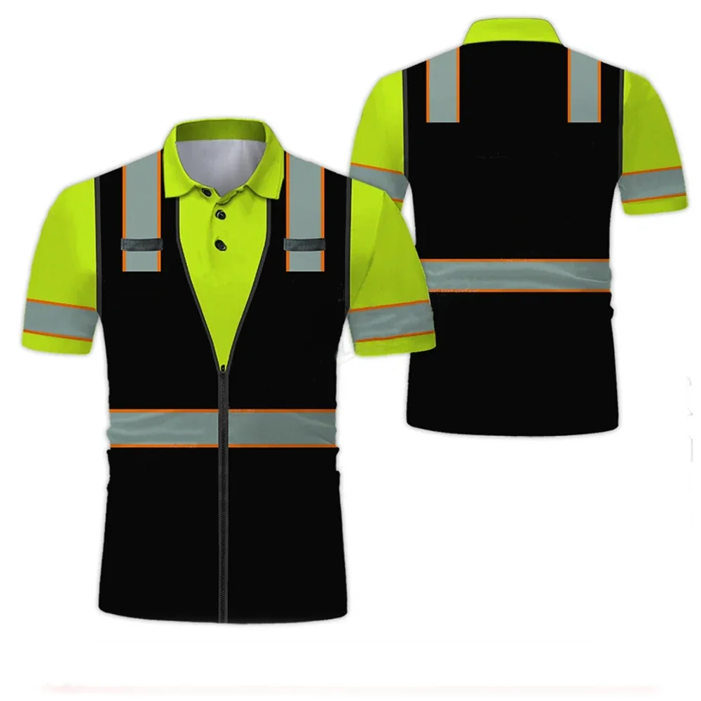 Project Work Uniforms Excavator 3D Printed Oversized Men‘s Polo Shirt Short Sleeve Top Tee Breathable Uniform Workwear Safety