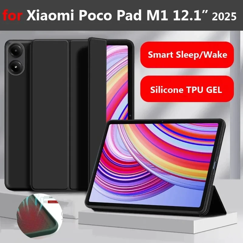 

2026 Smart Tablet Case for MI Poco Pad M1 2025 X1 11.2 Redmi Pad 2 Pro 12.1 11 " Soft Liquid Silicone PU Tri-Folding Stand Cover