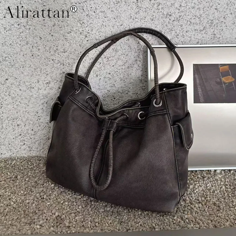 Alirattan Women Retro Faded Leather Handbag,Large Capacity Commuter Shoulder Crossbody Bag Luxary HIgh Quality Versatile Tote