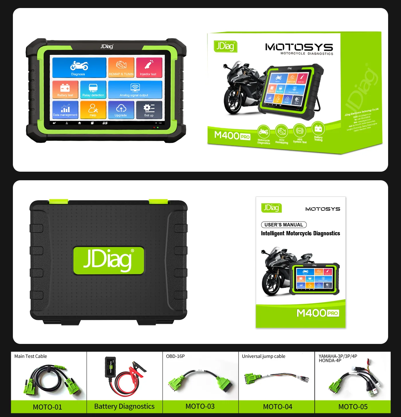 JDiag M400 Pro Universal Motorcycle Scanner 8.0-Inch Tablet Android System OBD2 12-24V ABS Engine For BMW/Ducati/Harley//Yamaha