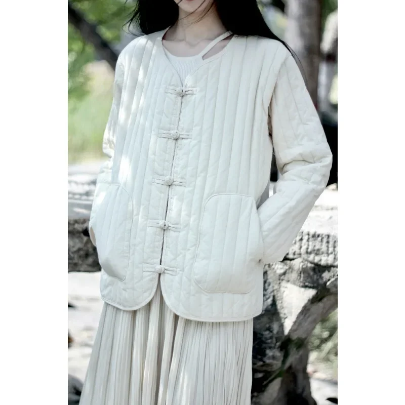 Parka à boutons de Style chinois pour femmes, col en v, manches longues, couleur unie, manteaux d'hiver, poches amples en Patchwork, nouvelle collection 2025