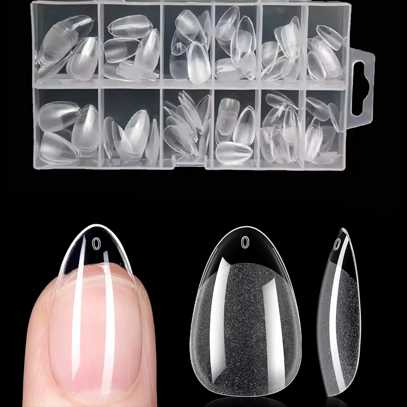 Ultra-Short Almond-Shaped X-Style Nail Tips - 120 Pieces, 12 Sizes, Transparent Acrylic, Semi-Matte Full Cover, DIY Nail Extension and Salon Use, Pre-Shaped Long-Lasting Nail Art
