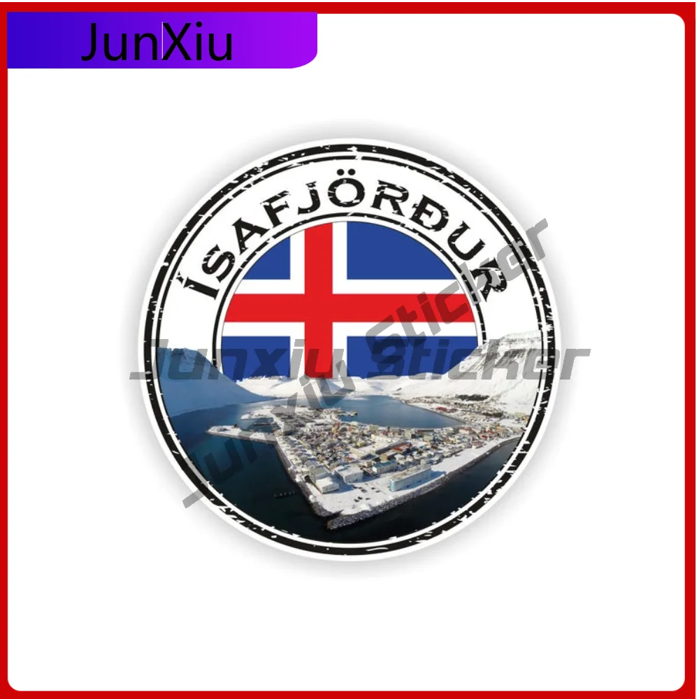 

Isafjordur Ísafjörður Westfjords Iceland Seal Sticker Round Durable Vehicle Sticker For Wall Boat Weatherproof Decoration Auto