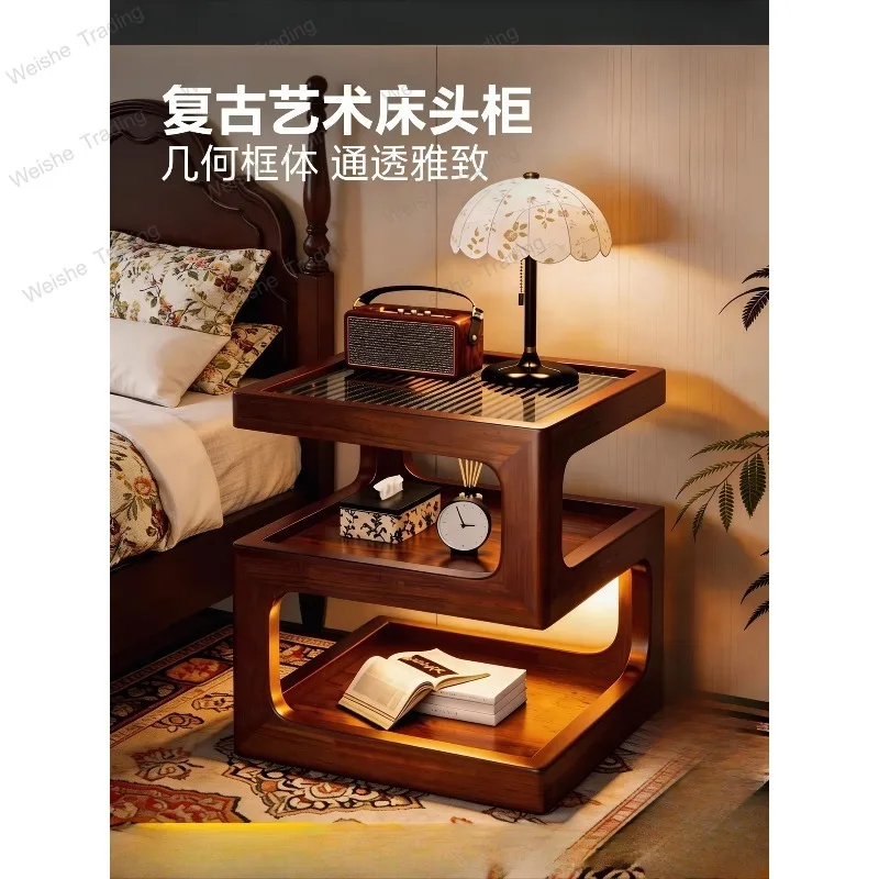 

Solid wood rack Bedside cabinet Household bedroom Locker Storage cabinet Light luxury storage