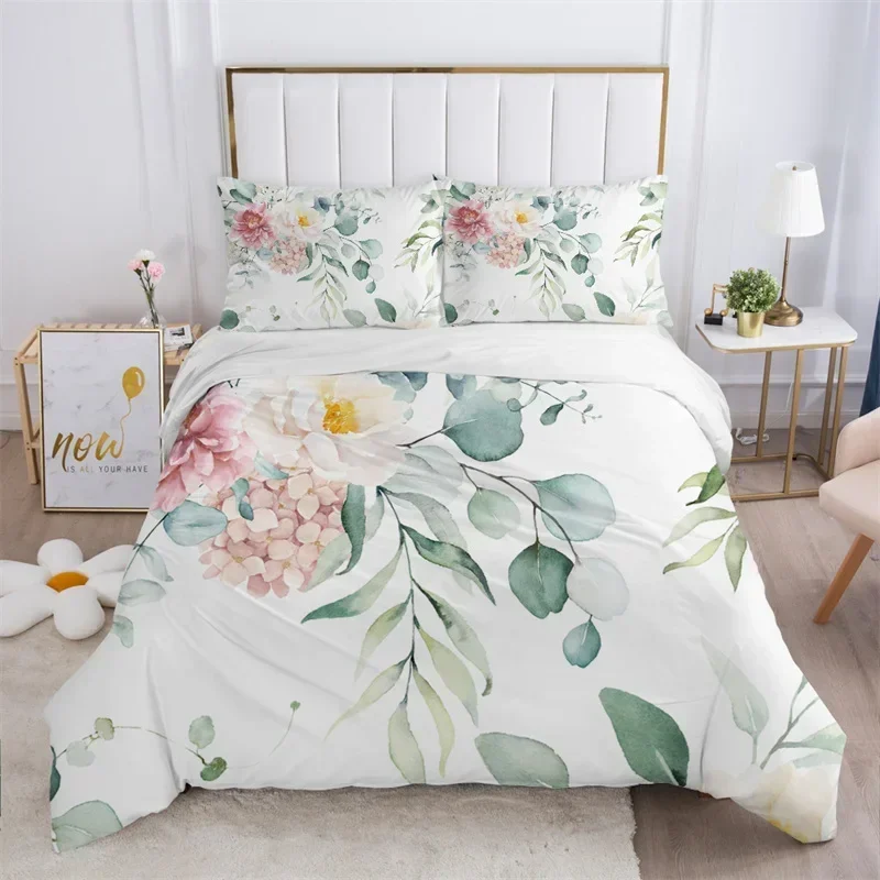 

Rustic Flower White Tree Leaves Floral Comfortable Duvet Cover Pillowcase Bedding Set Children Bedroom Decoration Home Textile