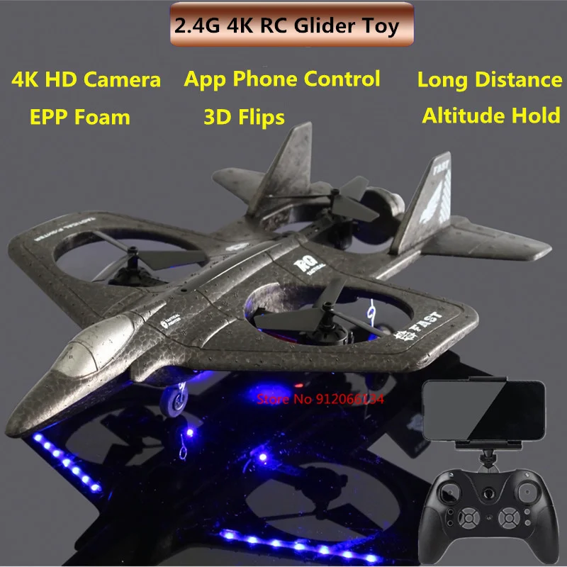 EPP Foam 2.4G Aerial Photography Helicopter Aircraft with Flash LED Light 4K Camera WIFI FPV RC Plane App Phone Control Glider