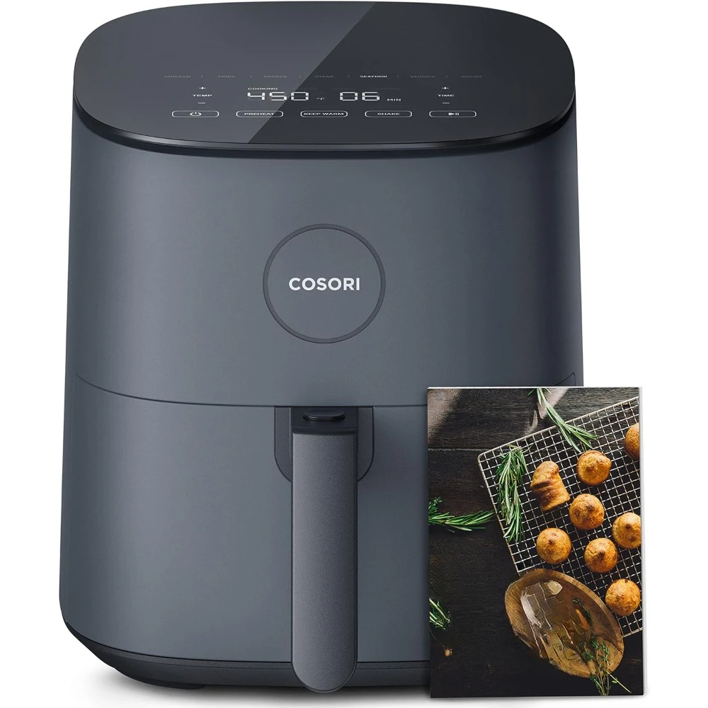 Rápido y fácil, hasta 450 ℉, silencioso, 85% sin aceite, más de 130 recetas, 9 funciones personalizables, compacto, Apto para lavavajillas