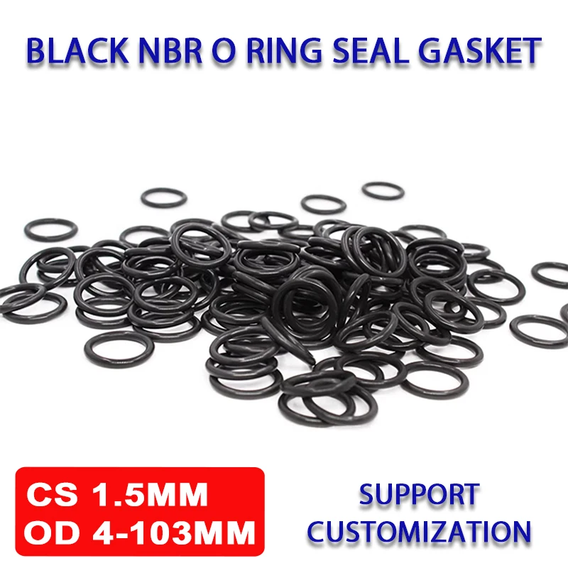 

NBR O Ring Seal Gasket CS 1.5mm OD 4-103mm Nitrile Butadiene Rubber Spacer Oil/Corrosion Resistance Washer Black Sealing Ring