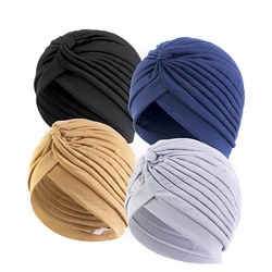 4PCS/LOT Women Stretchy Twist Turban Caps Knot Muslim Hijab Indian Hat Head Scarf Chemo Beanies Hats Bandanas Elastic Headband