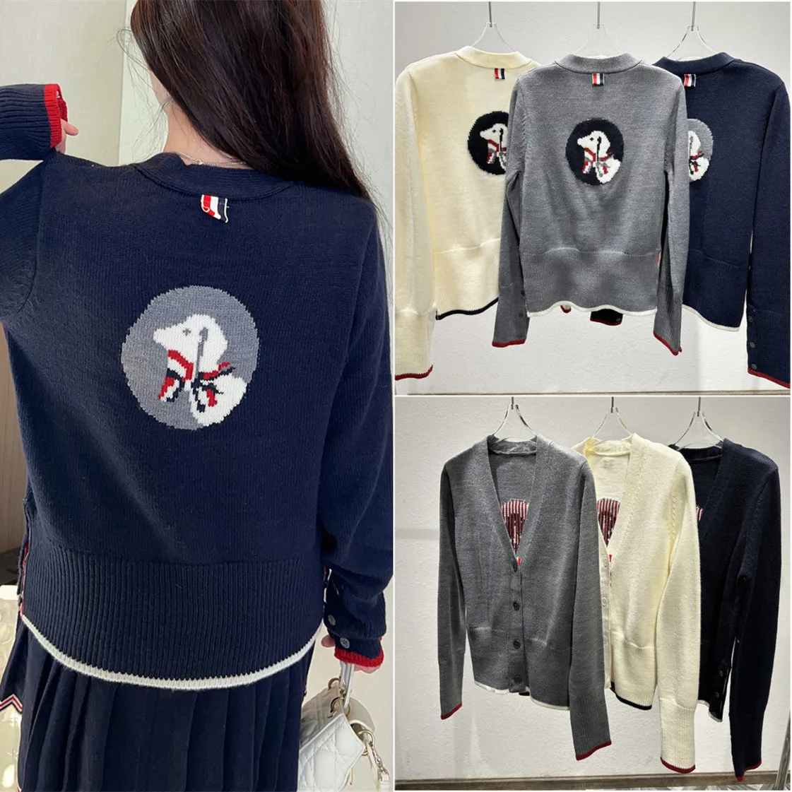 

High-End Wool Version European Sle 3D Dog Embroidery Anti-Aging Sweet Button V-Ne Knitted Open Cardigan Women's Wear