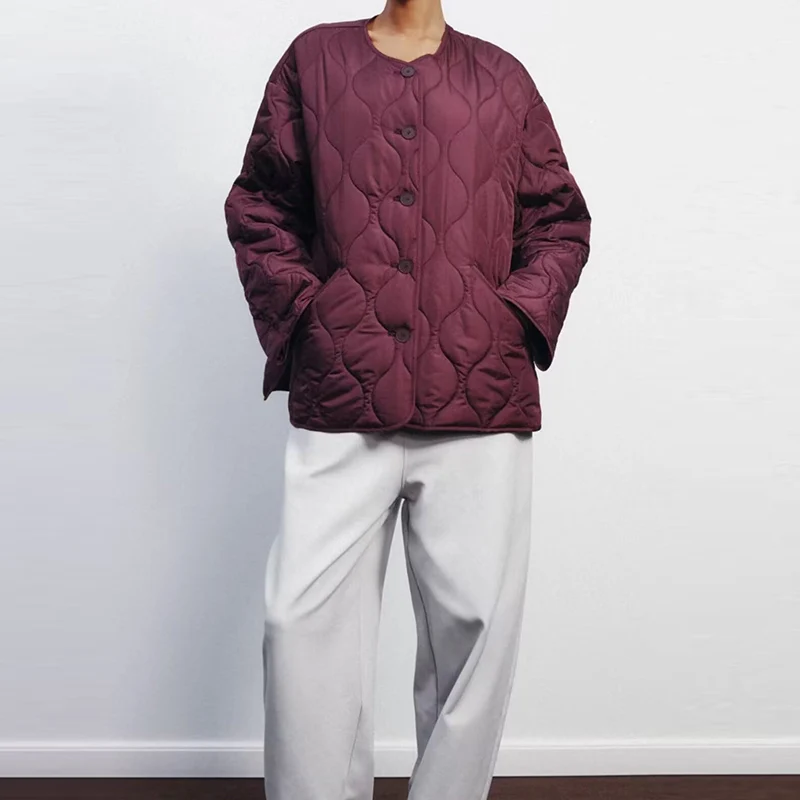 

Spring 2025 Women's Faionable Cotton Jaet Long Sve round Ne Ele Street Sle Single Button Closure Coat