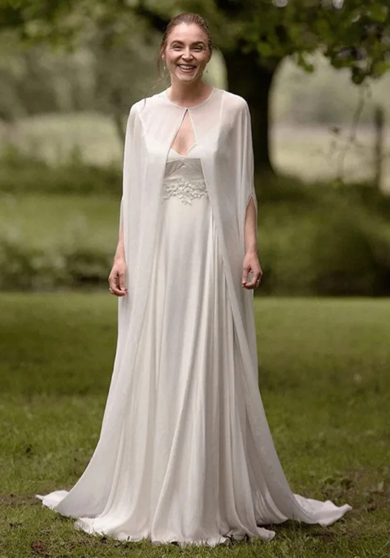 

white Wedding Bridal Chiffon Long Cape Dinner Party Formal Lady Cloak Prom Women Shawl Soft Elegant Bolero custom szie