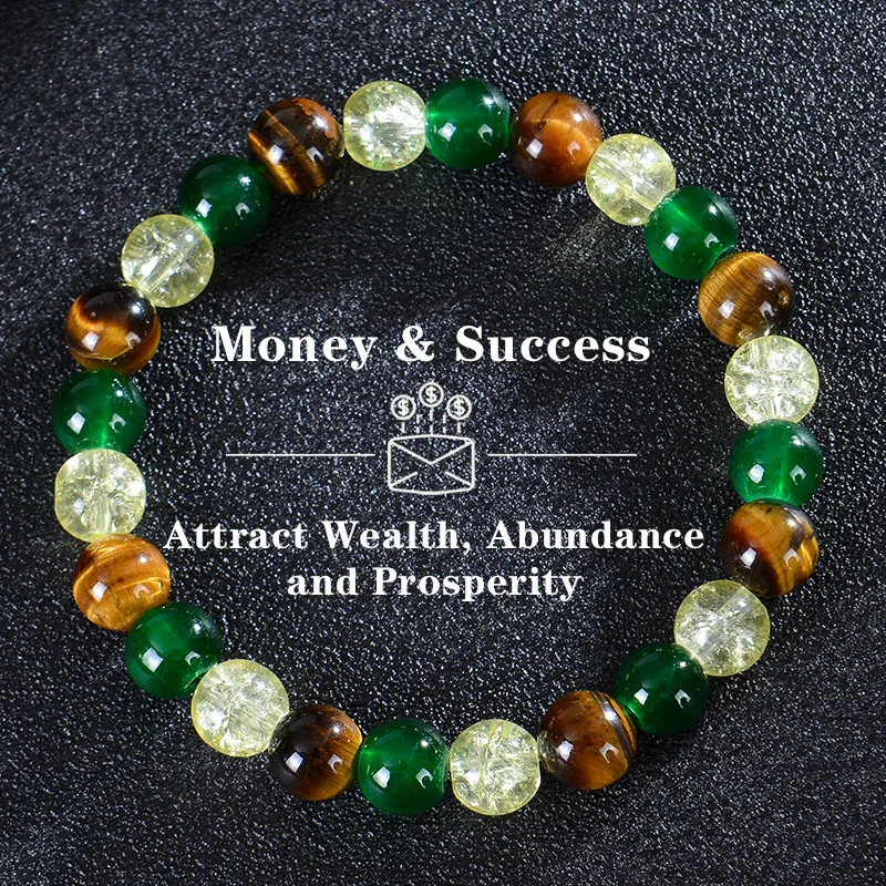 Money Success Bracelet Women Men Gemstone Natural Stone Tiger Eyes Aventurine Vintage Jewellery Braclets Fashion Boyfriend Gift