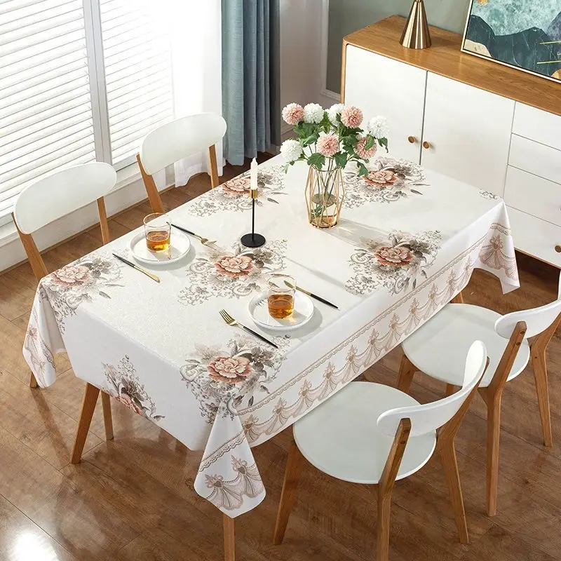 Chinese Embroidery Home Dining Table Cloth PVC Waterproof Oil-proof Scald-proof Rectangule Table Cloth Holiday Decor Tablecloth