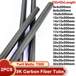 2PCS Carbon Fiber Tube 3K Twill Matte Length 500mm Diameter 6mm to 32mm Full Carbon Pipe For RC Model Airplane Car or DIY Usage