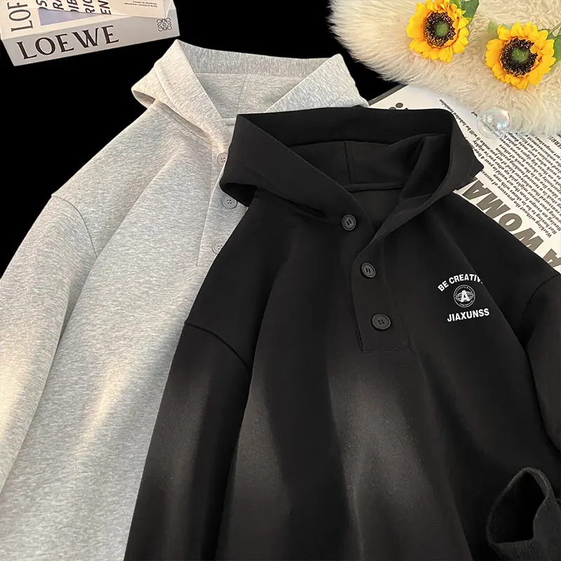 Korean Wind Classic Loose Print Hooded Sweatshirt Casual Sports Pullover Hoodie Oversized Men Women Hooded