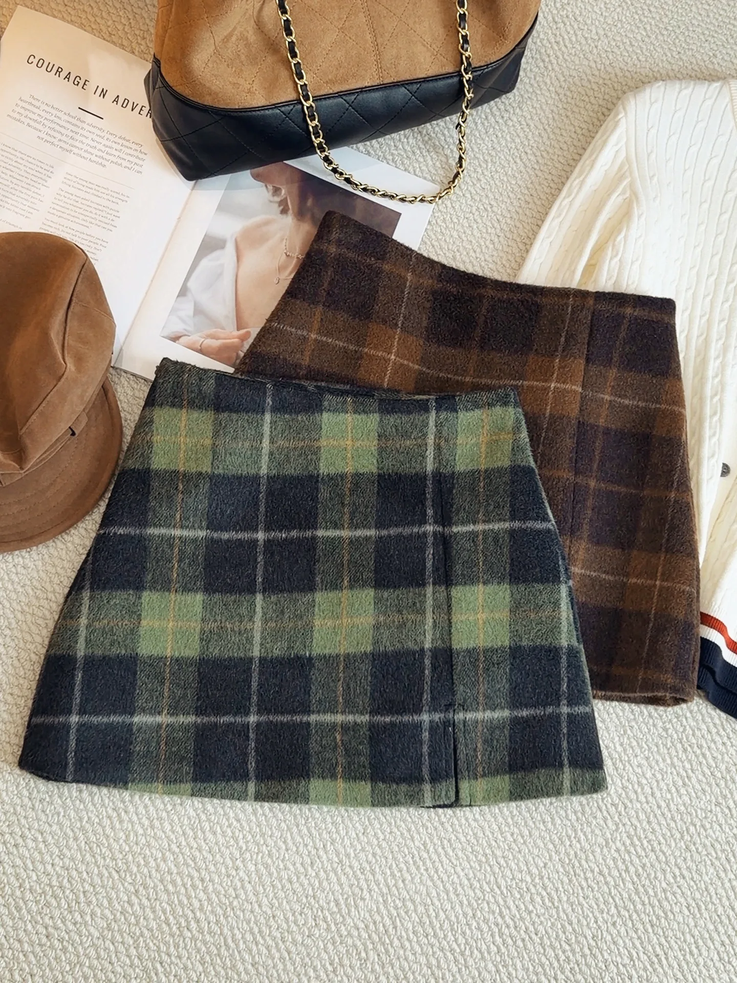 

Fashionable thick woolen skirt, women's autumn and winter high waist sexy hip hugging skirt, A-line short skirt, mini skirt