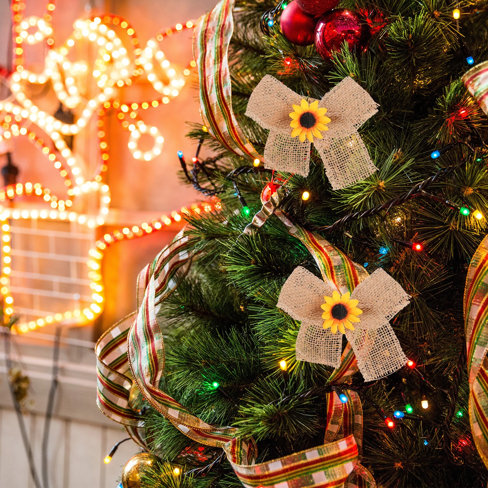 

10pcs Ornament Prop Diy Craft Christmas Ornament Linen Bowknot Xmas Decorative Bows Home Adorn Bowknots Xmas Diy