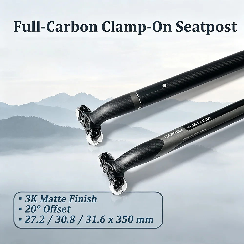 ASIACOM Full‑Carbon Slant‑Cut Offset Seatpost, 20° Offset, 27.2/30.8/31.6 X 350mm for Mountain & Road Bicycles Bicycle Parts