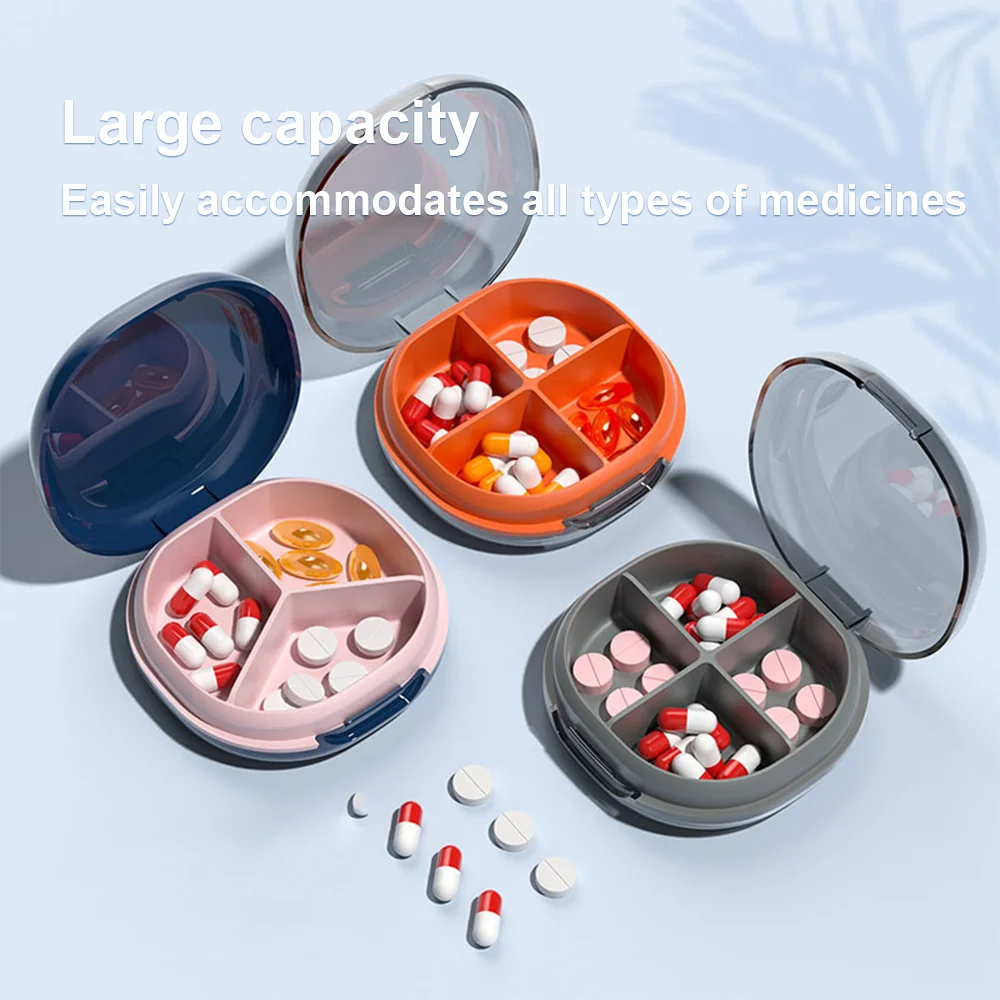 Mini Silicone Waterproof 4 Grid Pill Box Portable Medicine Box Multicolor Health Container Case for Travel Outdoor Easy to Take