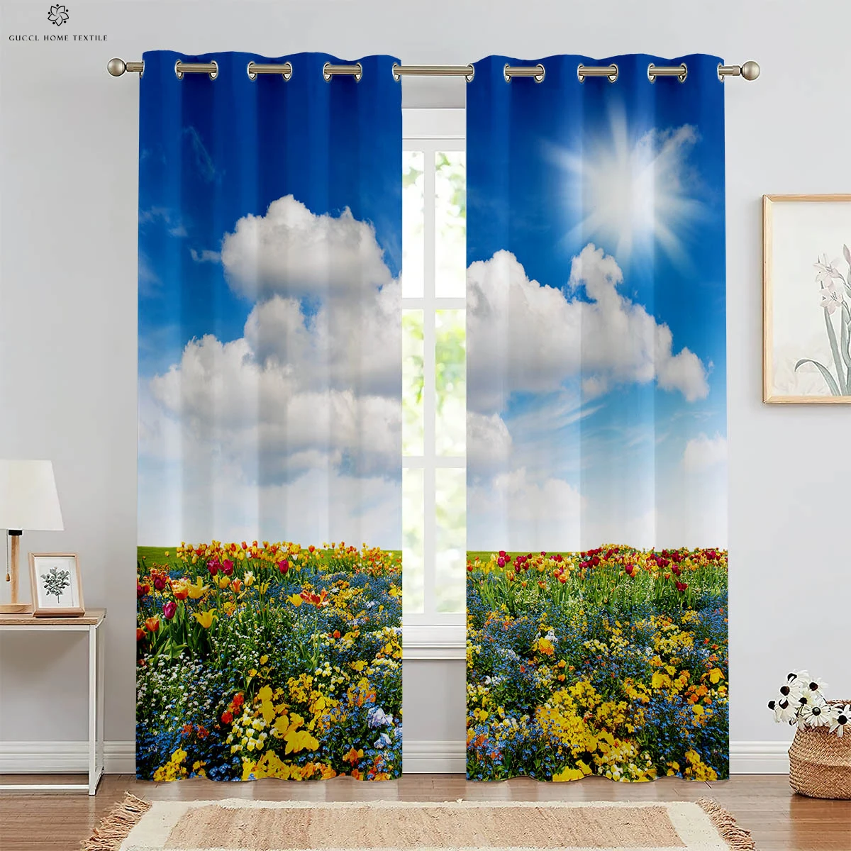 

2pcs Landscape Flower Oil Painting 3D Printing Curtains 100% Polyester Living Room Study Bedroom Decorative Curtains