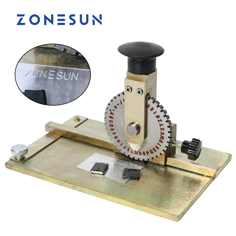 ZONESUN Manual Metal Stamping Marking Labeling Embossing Machine Dog Tag Metal Plate Stamping Embosser 6mm Letter Printing