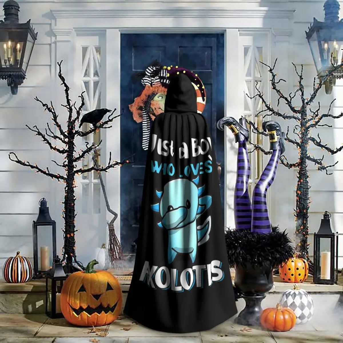 مجرد صبي يحب Axolotls عباءة طويلة بقلنسوة ساحرة القرون الوسطى زي تنكري كيب HalloweenParty الكبار للجنسين