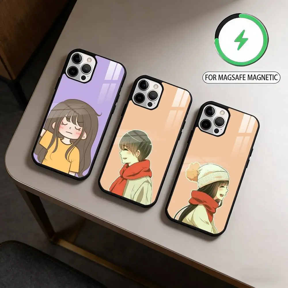 

Cute Cartoon Couple Phone Case For iPhone17,16,15,14,13,12,11 Plus,Pro Max Magnetic For Magsafe Wireless Charging
