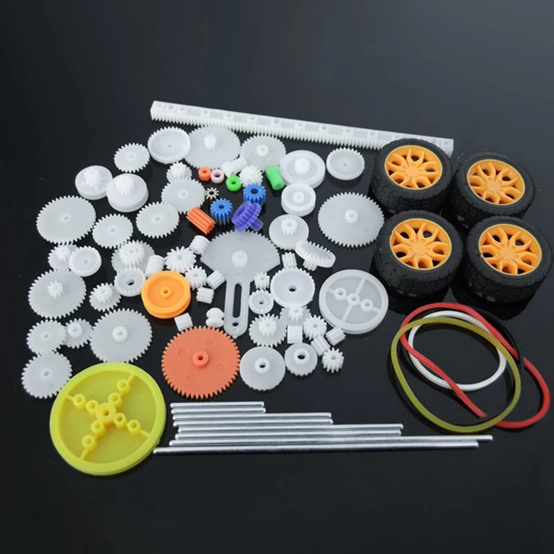 Scientific Experiment Model Package Parts DIY Car Gear Set Robot RC Airplane Wheels Axles Tires Kits 78Pcs