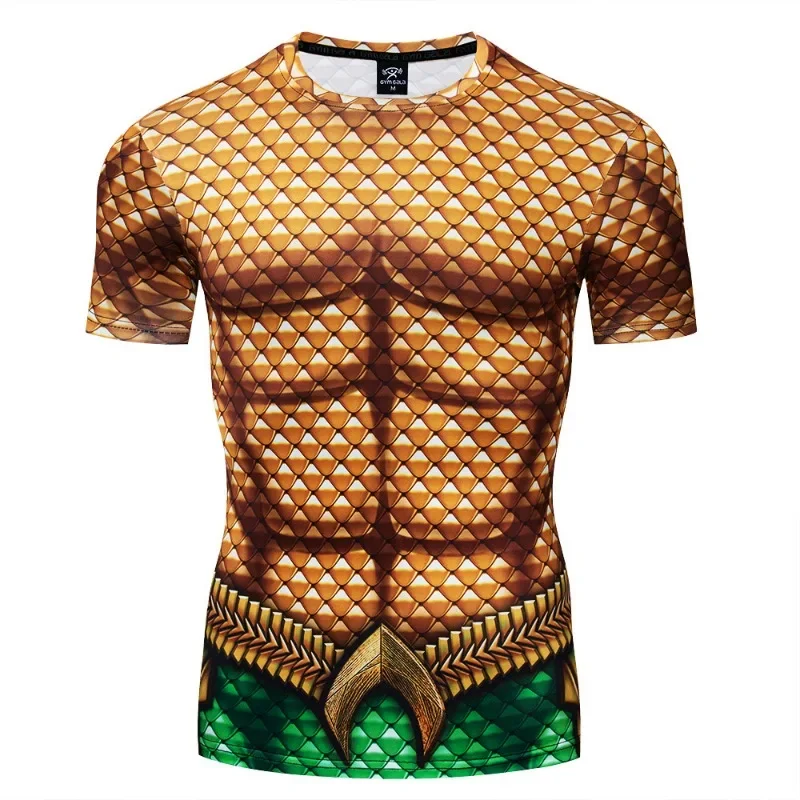 Movies Aquaman Cosplay Arthur Joseph Curry Same Tights Fitness Sports Quick-drying Tops Halloween Carnival Men's Costumes