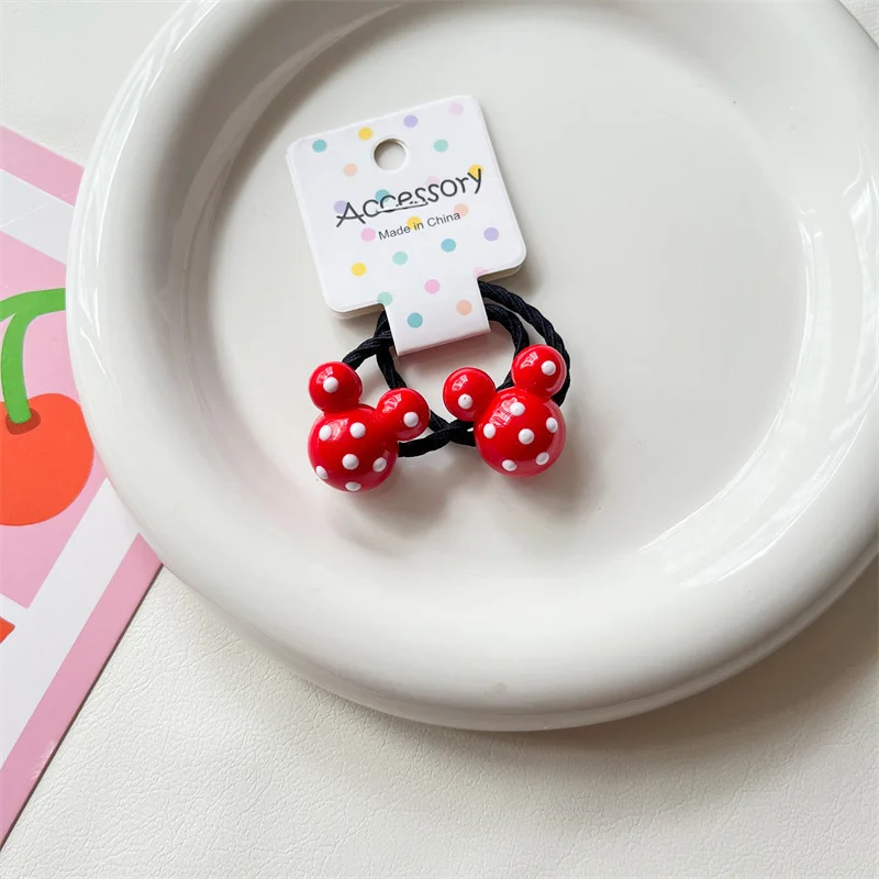 2PCS New Red Wave Dot Rabbit Head Girls Cute Kids Elastic Hair Bands Princess Hair Accessories Children Hair Ties Baby Headwear